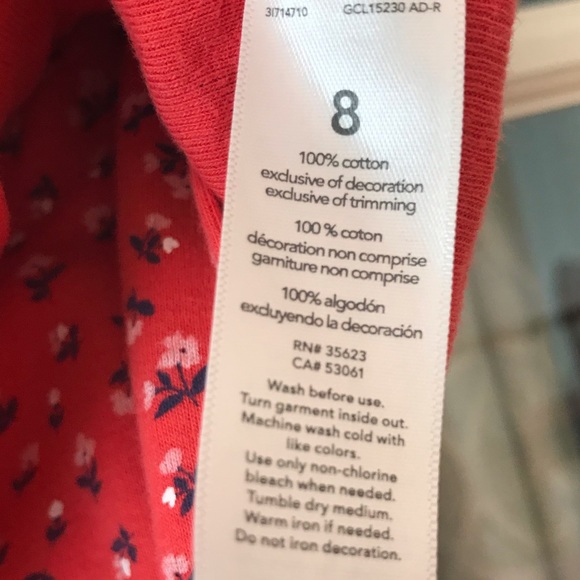 Carter’s size 8 Red w/ blue & white flowers short-sleeve pajama set EUC - Picture 5 of 7